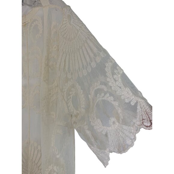 Do Everything In Love Sheer Ivory Lace Kimono Cardigan Duster Scallop REE10679 - Picture 8 of 9
